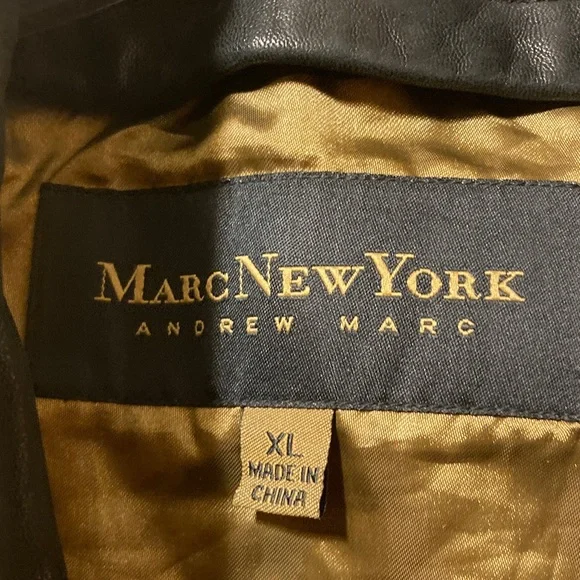 Marc New York Leather Black Bomber Jacket XL